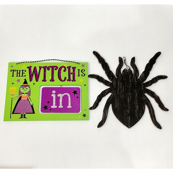 Decor Other - Halloween Wood Decor Signs Wall Art ~ the Witch is In/Out ~ Black Spider